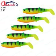 طعمه ماهیگیری ژله ای اوکاسیا ۸ سانت OKASIA فایر تایگر سبز GREEN FIRE