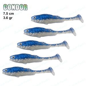 طعمه ژله ای ماهیگیری کوندور ۷.۵ سانت CONDOR LIVESHAD آبی زردار