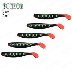 طعمه ماهیگیری ماهی ژله ای کوندور CONDOR سایز ۹ سانت مشکی خال سبز 039