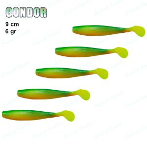 طعمه ماهیگیری ماهی ژله ای کوندور CONDOR سایز ۹ سانت سبز زرد 087