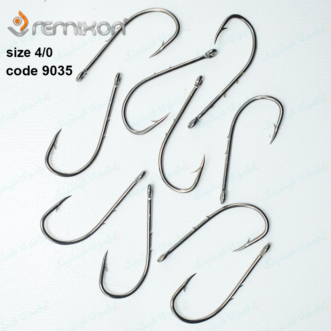 remixon-9035-size-4-0-hook قلاب ماهیگیری رمیکسون پایه بلند ۹۰۳۵ سایز ۴/۰ بسته ۱۰ عددی