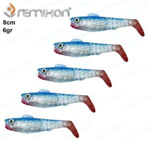 طعمه ماهیگیری ژله ای رمیکسون ۸ سانتی REMIXON آبی زردار BS